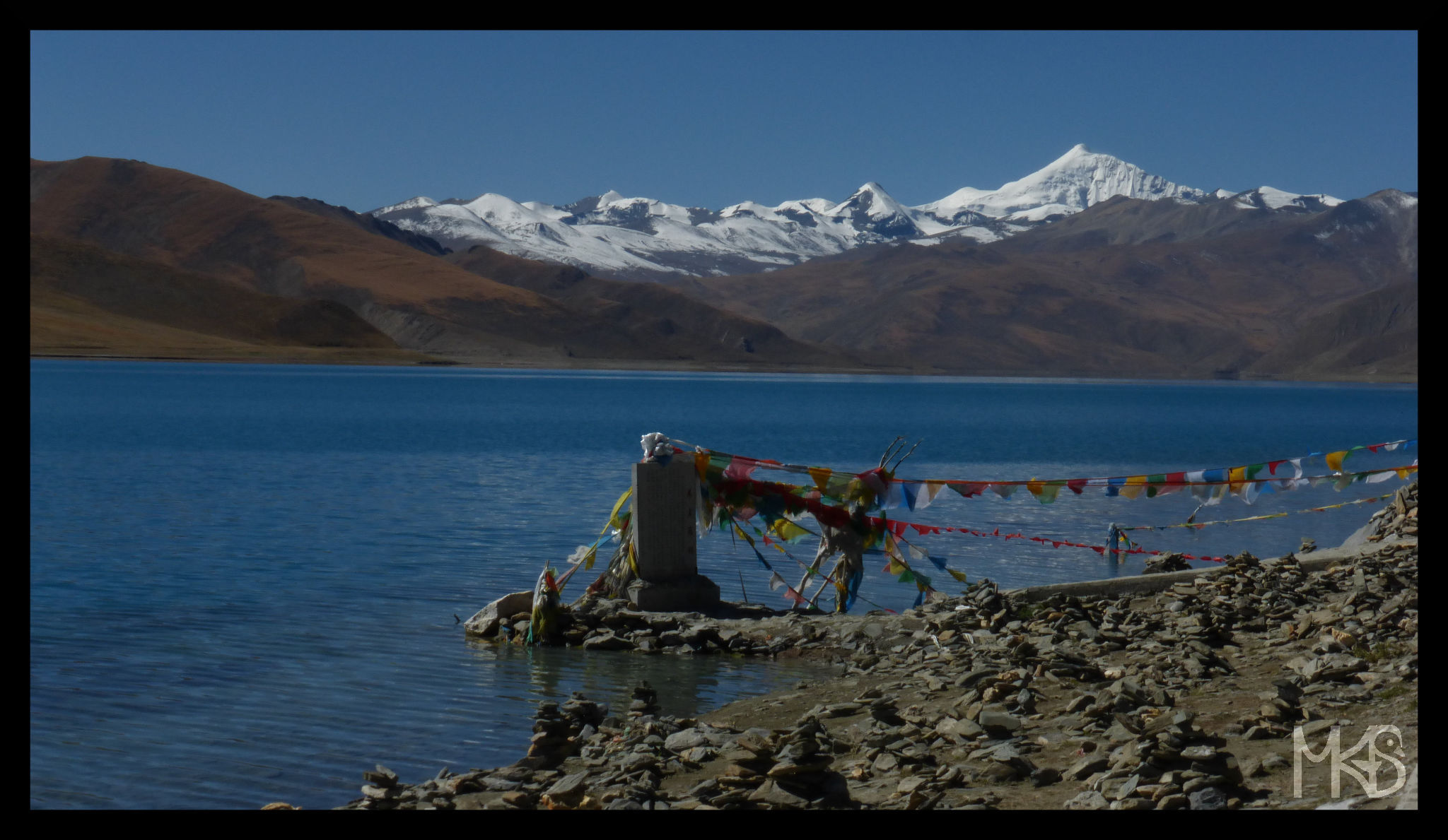 Prayer flags and mountains, Tibet