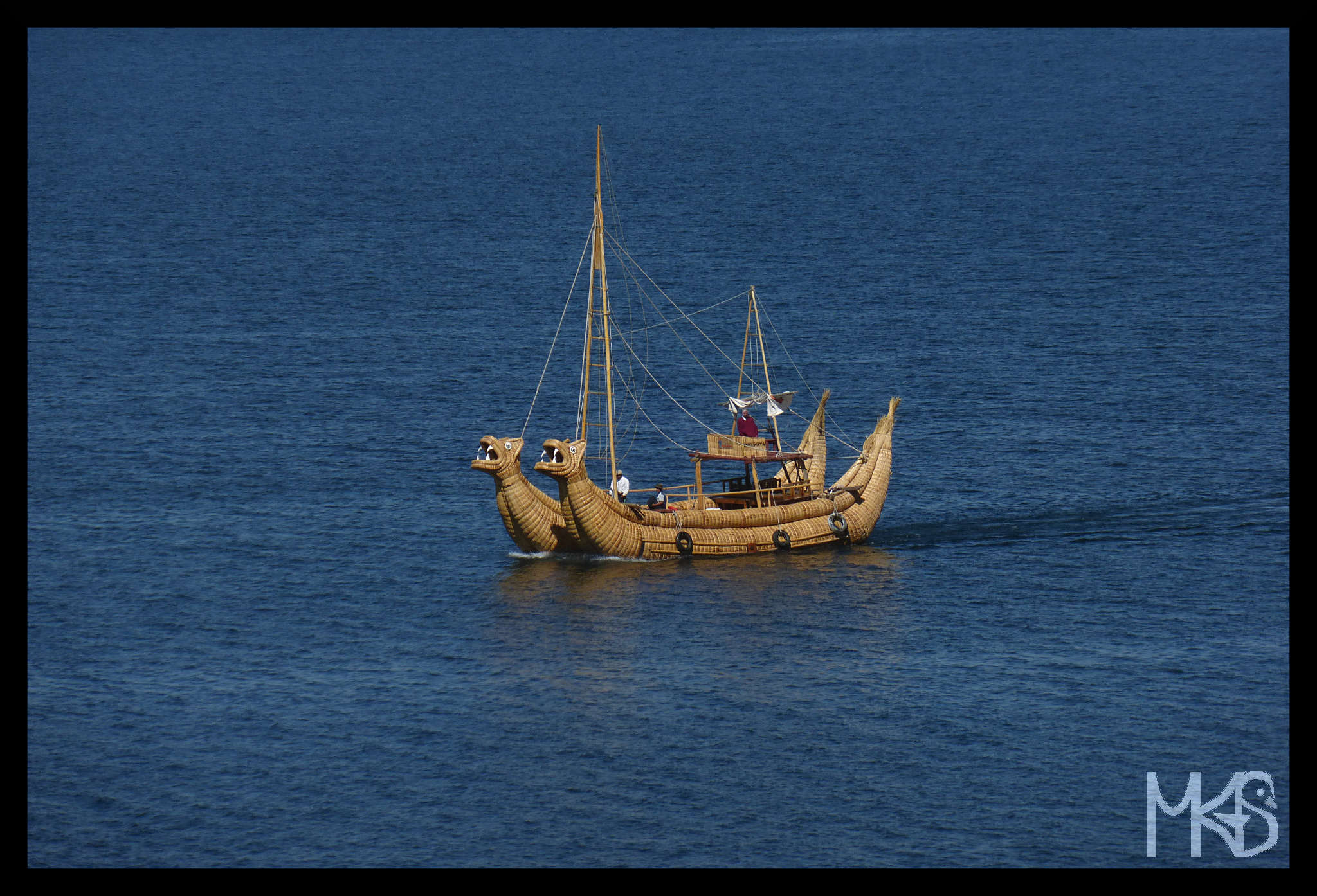 A reed boat on Lake Titicaca, Copacabana, Bolivia