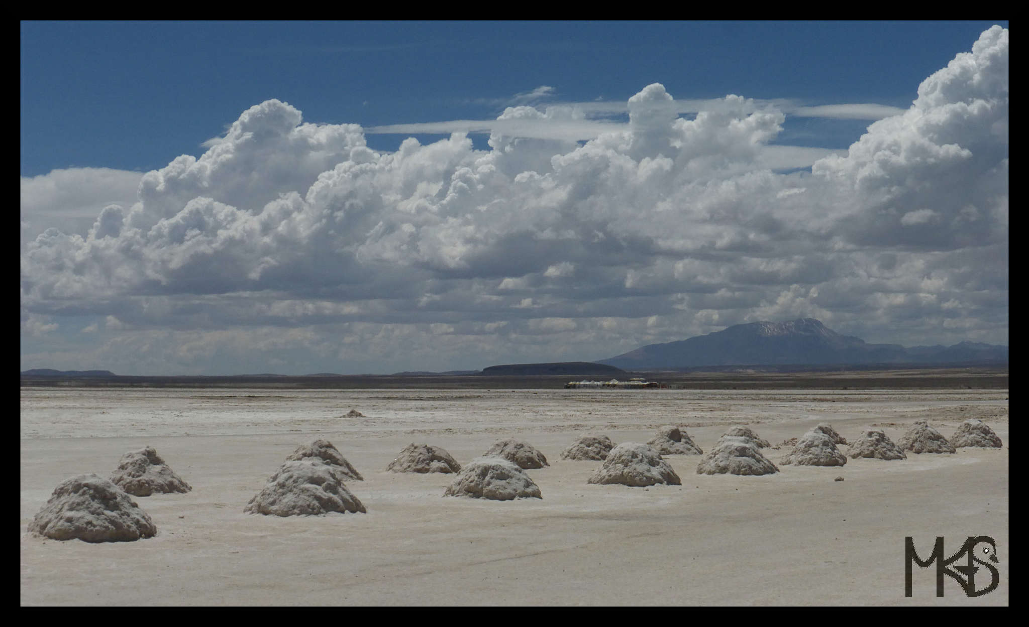 Piles of salt at the Salar de Uyuni, Bolivia